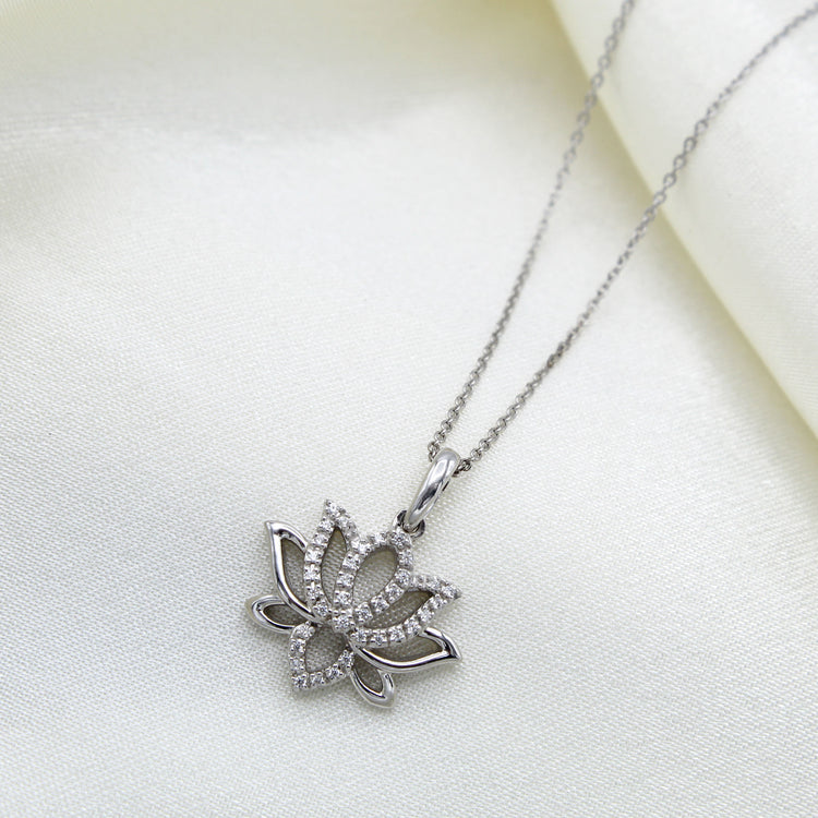 1/10 CT TW Diamond Lotus Pave Pendant Set in Sterling Silver