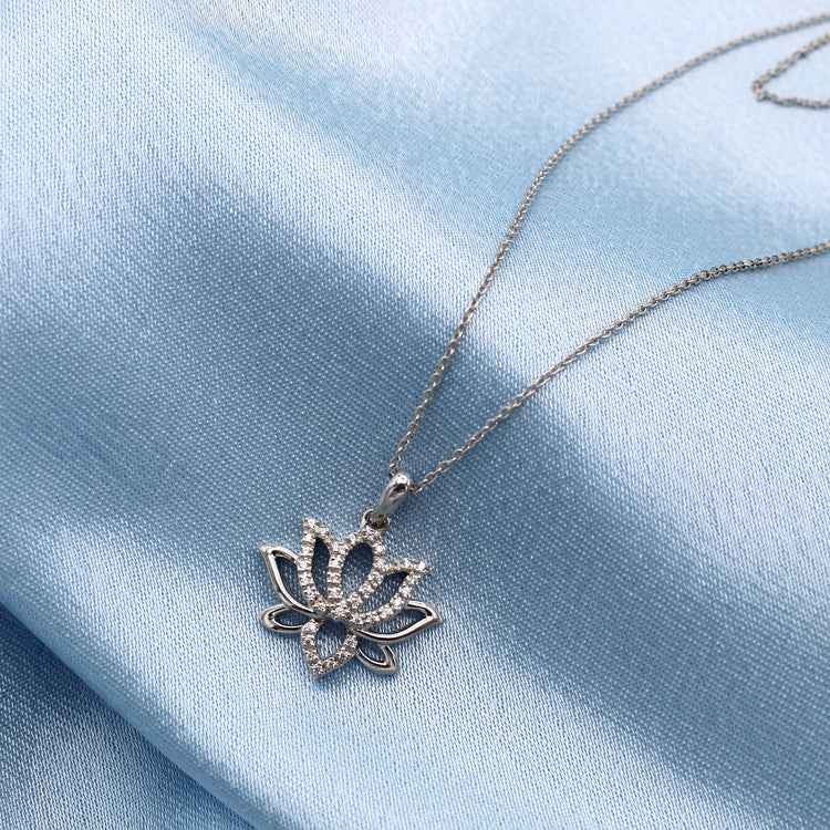 1/10 CT TW Diamond Lotus Pave Pendant Set in Sterling Silver