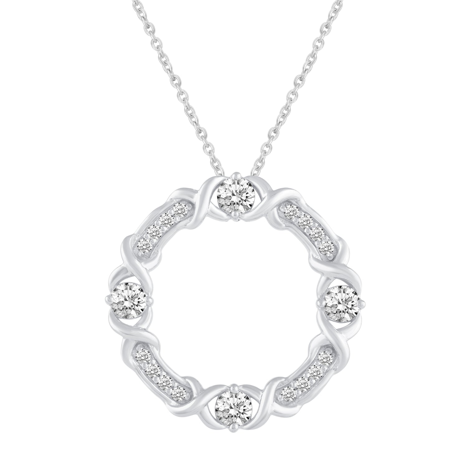 3/8 CT TW Diamond XO Circle Pendant Necklace in 925 Sterling Silver
