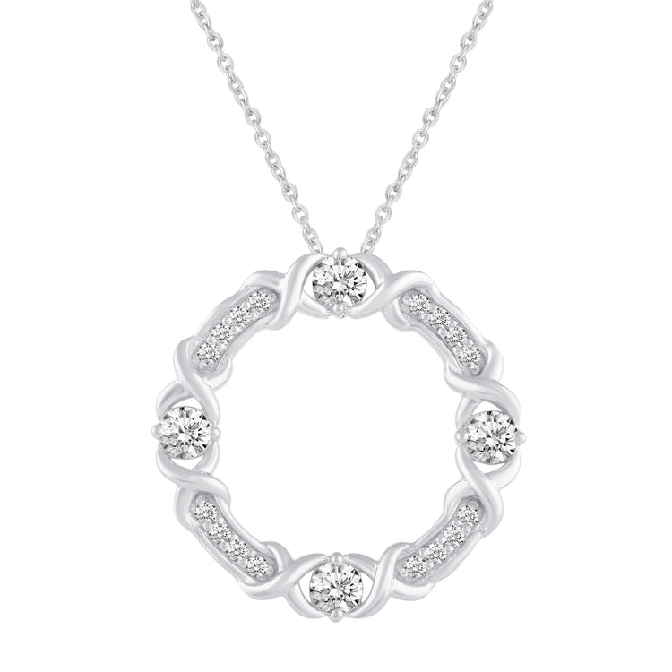 3/8 CT TW Diamond XO Circle Pendant Necklace in 925 Sterling Silver