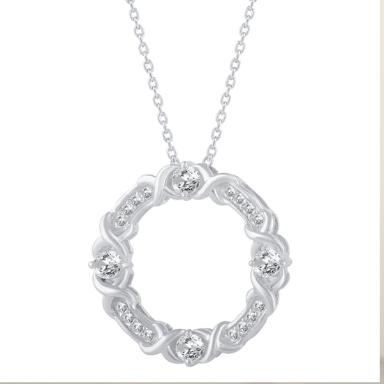 3/8 CT TW Diamond XO Circle Pendant Necklace in 925 Sterling Silver