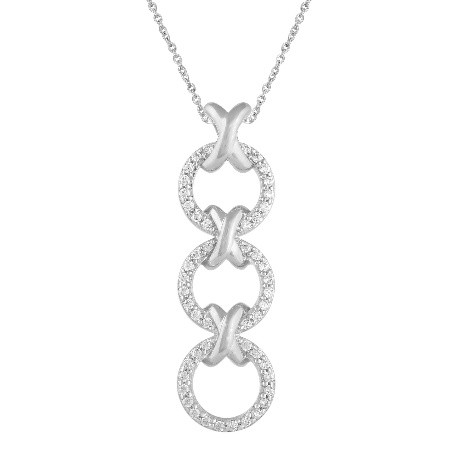 1/5 CTW Diamond XO Trilogy Pendant Necklace set in 925 Sterling Silver