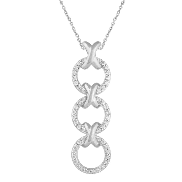 1/5 CTW Diamond XO Trilogy Pendant Necklace set in 925 Sterling Silver