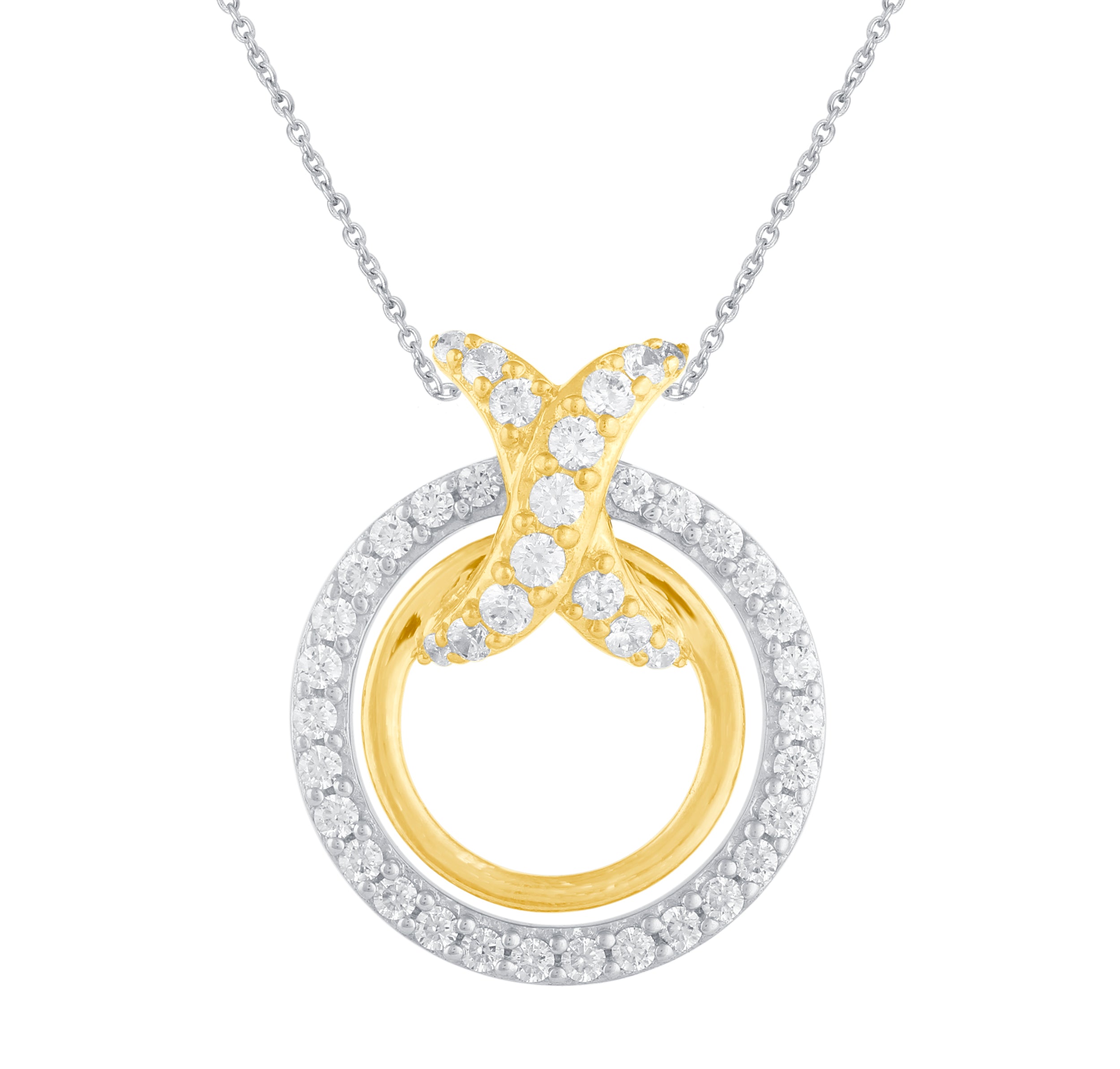 1/2 CT TW Diamond Two-tone XO Yellow Gold Pendant Necklace in 925