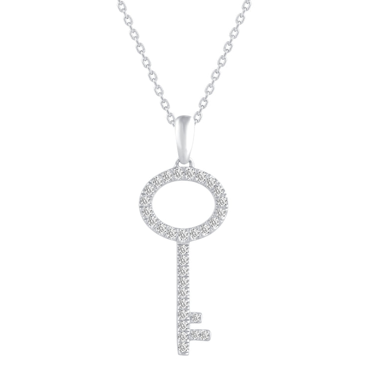 Key To Your Heart 1/4 Cttw Natural Diamond Pendant Necklace set in 925 Sterling Silver