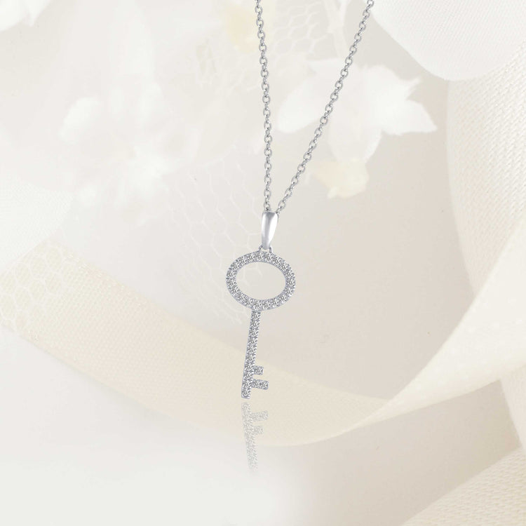 Key To Your Heart 1/4 Cttw Natural Diamond Pendant Necklace set in 925 Sterling Silver