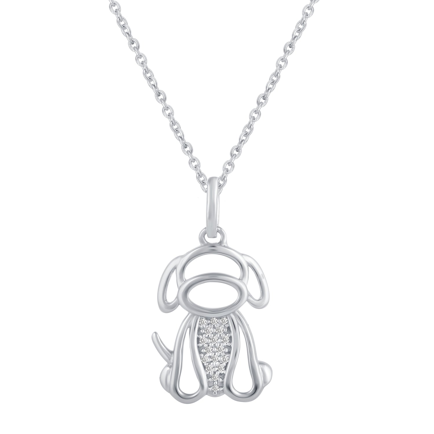 1/20 Ctw Dog Puppy Pet Pendant Necklace with Natural Round Diamonds Set in 925 Sterling Silver birthday holiday valentine gift trend fine jewelry