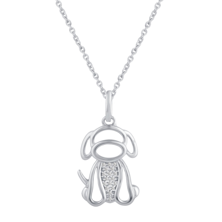 1/20 Ctw Dog Puppy Pet Pendant Necklace with Natural Round Diamonds Set in 925 Sterling Silver birthday holiday valentine gift trend fine jewelry