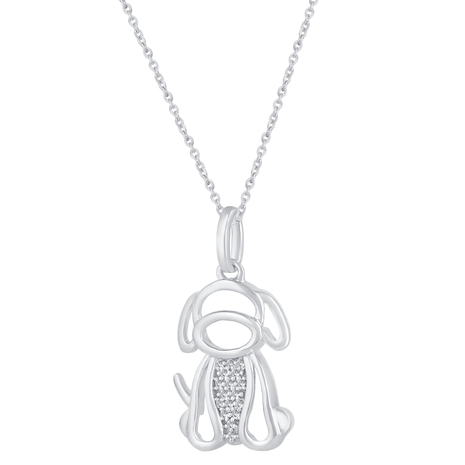 1/20 Ctw Dog Puppy Pet Pendant Necklace with Natural Round Diamonds Set in 925 Sterling Silver birthday holiday valentine gift trend fine jewelry