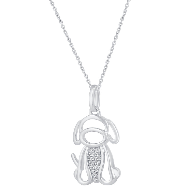 1/20 Ctw Dog Puppy Pet Pendant Necklace with Natural Round Diamonds Set in 925 Sterling Silver birthday holiday valentine gift trend fine jewelry