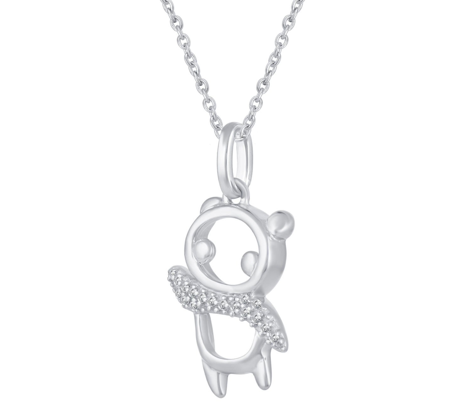 1/20 Ctw Panda Good Luck Fortune Pendant Necklace with Natural Round Diamonds Set in 925 Sterling Silver