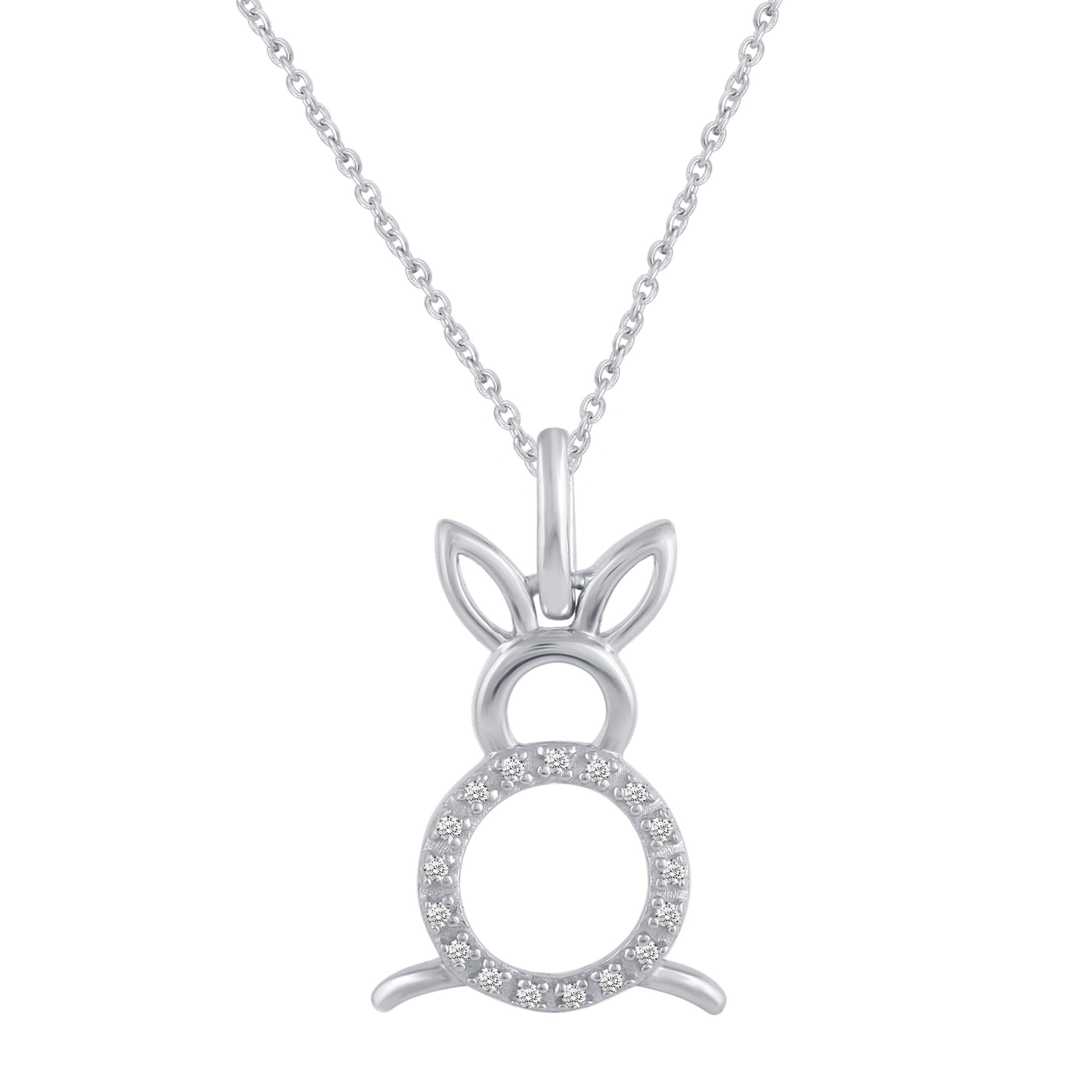 1/20 Ctw Bunny Rabbit Pendant Necklace with Natural Round