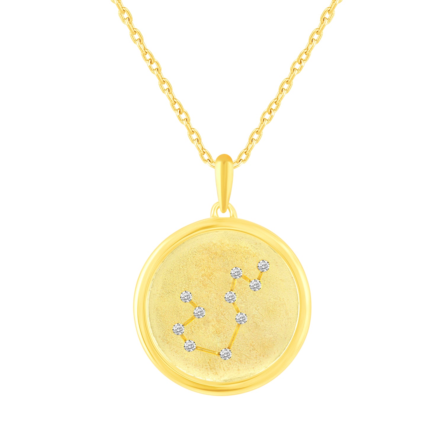 1/20 Cttw Diamond Zodiac Satin Finish Pendant Necklace set in 925 Sterling Silver 14K Yellow Gold Plating