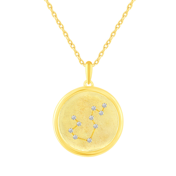 1/20 Cttw Diamond Zodiac Satin Finish Pendant Necklace set in 925 Sterling Silver 14K Yellow Gold Plating