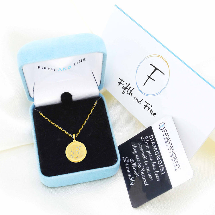 1/20 Cttw Diamond Zodiac Satin Finish Pendant Necklace set in 925 Sterling Silver 14K Yellow Gold Plating
