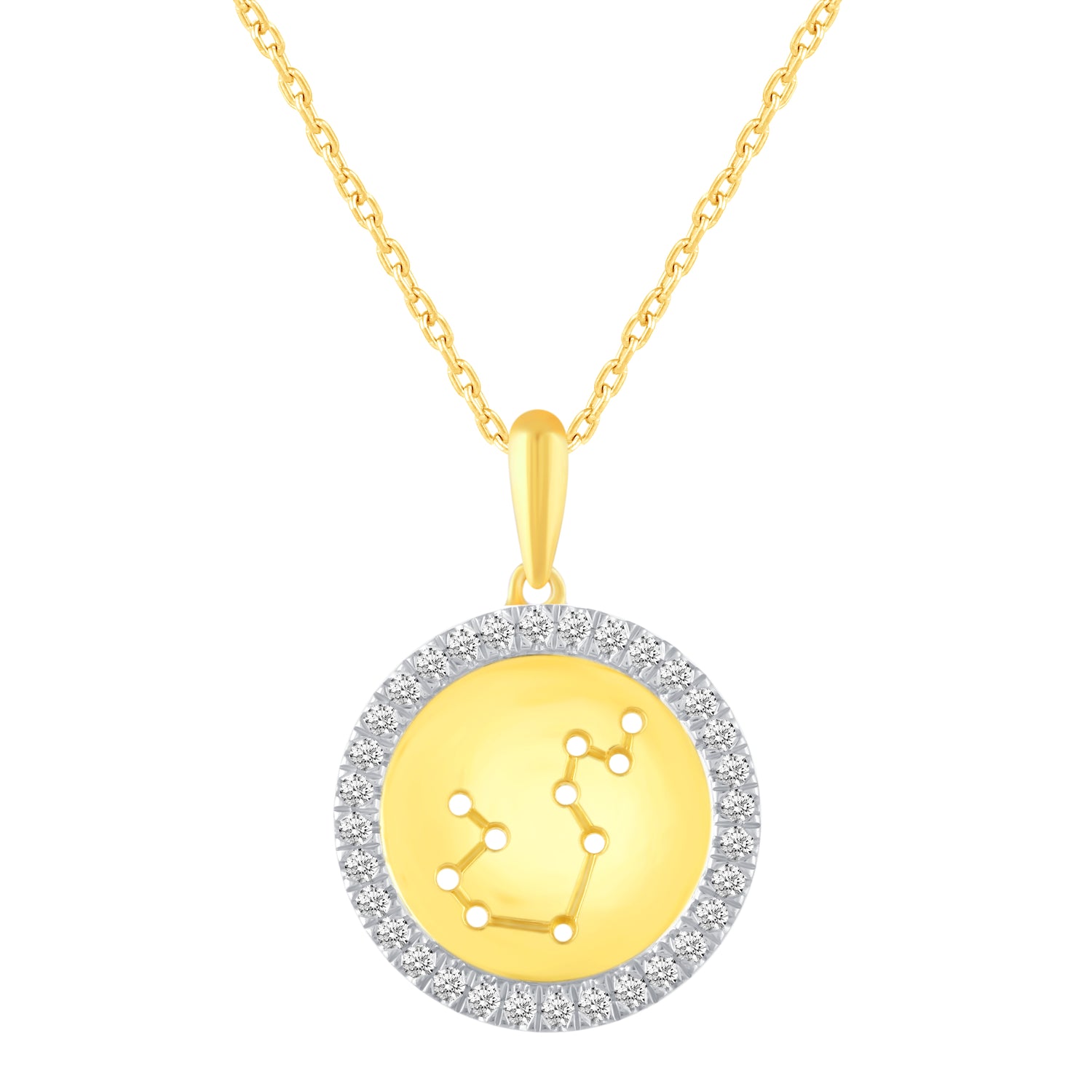 1/20 Cttw Diamond Zodiac Halo Pendant Necklace set in 925 Sterling Silver 14K Yellow Gold Plating