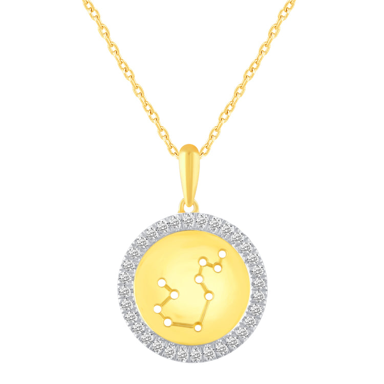 1/20 Cttw Diamond Zodiac Halo Pendant Necklace set in 925 Sterling Silver 14K Yellow Gold Plating