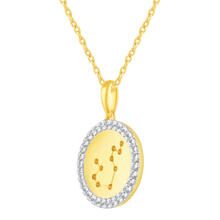 1/20 Cttw Diamond Zodiac Halo Pendant Necklace set in 925 Sterling Silver 14K Yellow Gold Plating