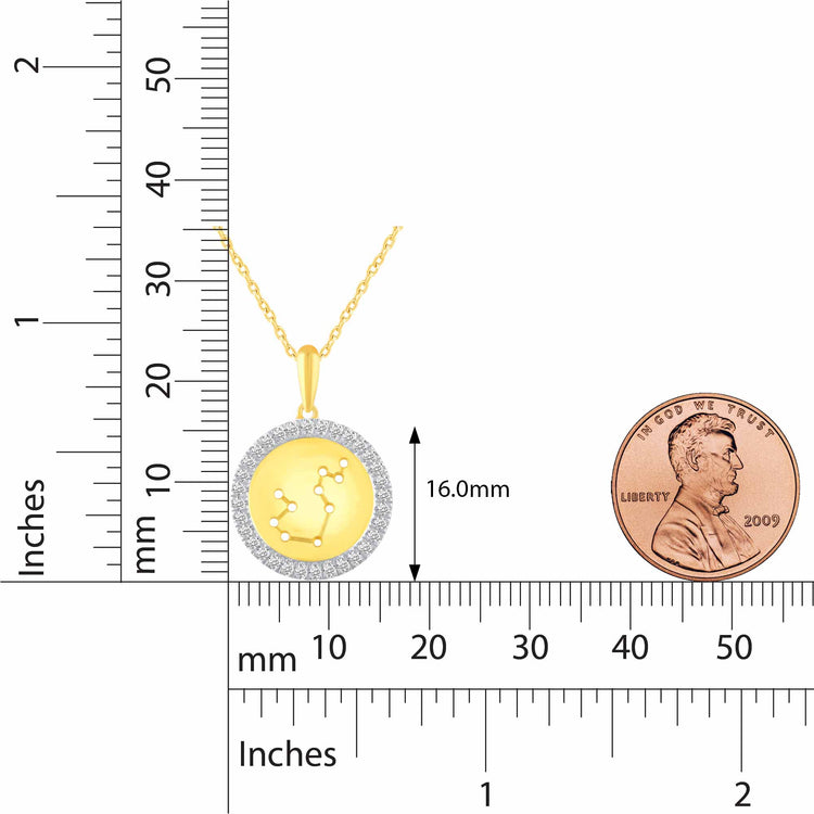 1/20 Cttw Diamond Zodiac Halo Pendant Necklace set in 925 Sterling Silver 14K Yellow Gold Plating