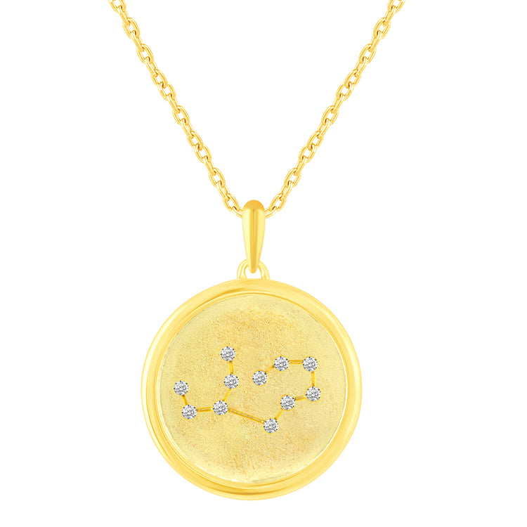 1/20 Cttw Diamond Zodiac Satin Finish Pendant Necklace set in 925 Sterling Silver 14K Yellow Gold Plating
