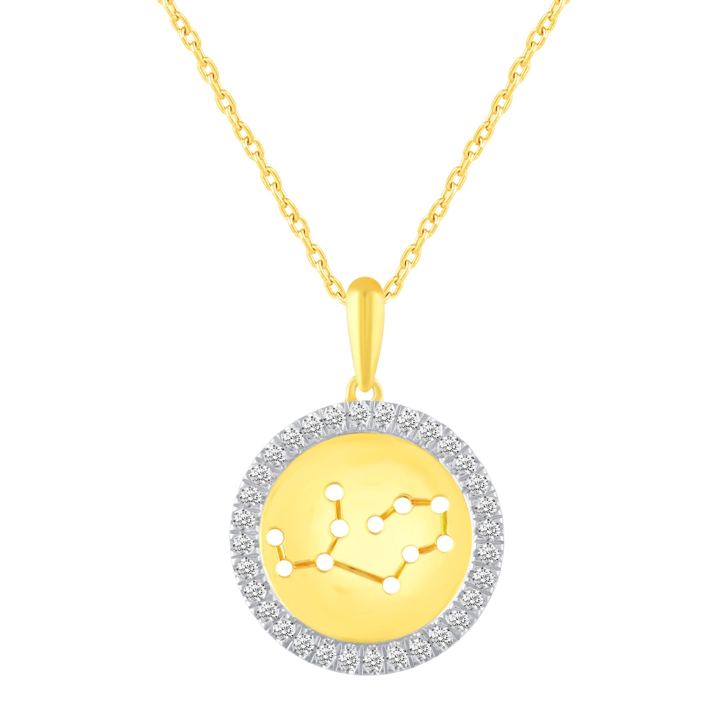 1/20 Cttw Diamond Zodiac Halo Pendant Necklace set in 925 Sterling Silver 14K Yellow Gold Plating