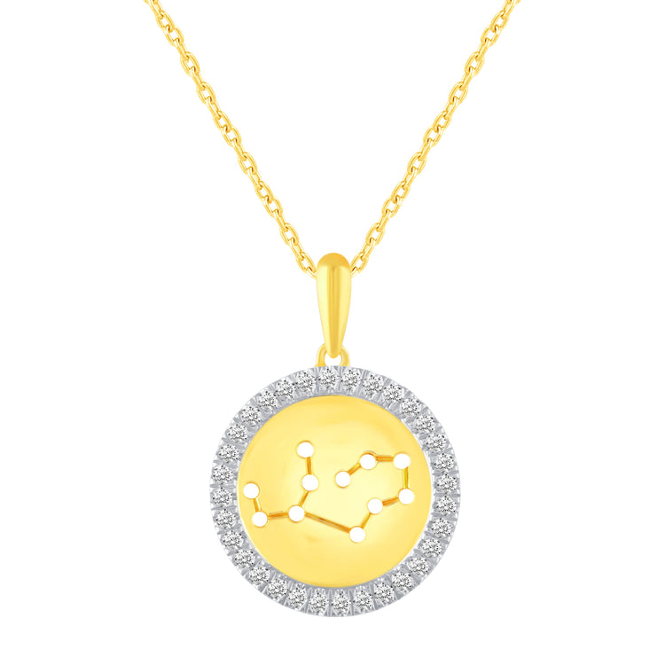 1/20 Cttw Diamond Zodiac Halo Pendant Necklace set in 925 Sterling Silver 14K Yellow Gold Plating