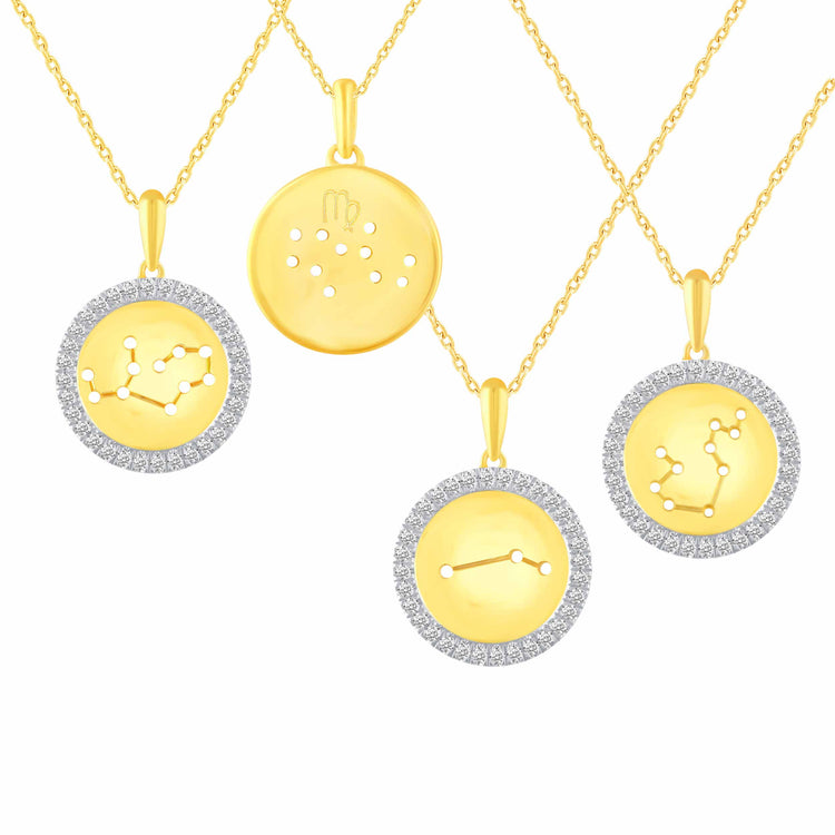 1/20 Cttw Diamond Zodiac Halo Pendant Necklace set in 925 Sterling Silver 14K Yellow Gold Plating