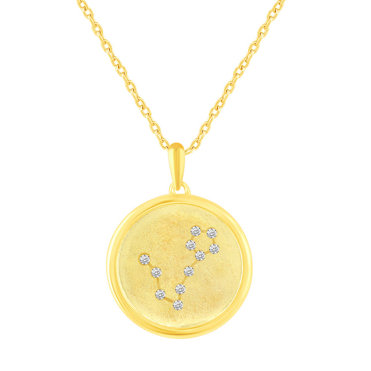 1/20 Cttw Diamond Zodiac Satin Finish Pendant Necklace set in 925 Sterling Silver 14K Yellow Gold Plating