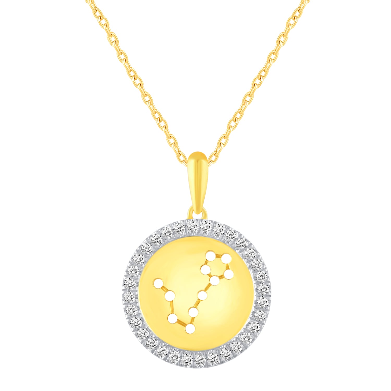 1/20 Cttw Diamond Zodiac Halo Pendant Necklace set in 925 Sterling Silver 14K Yellow Gold Plating