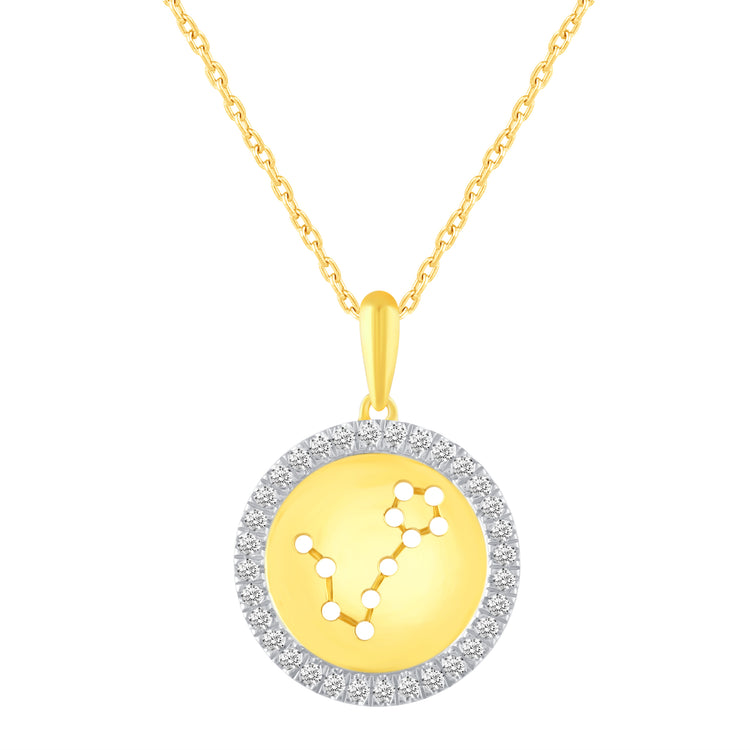 1/20 Cttw Diamond Zodiac Halo Pendant Necklace set in 925 Sterling Silver 14K Yellow Gold Plating