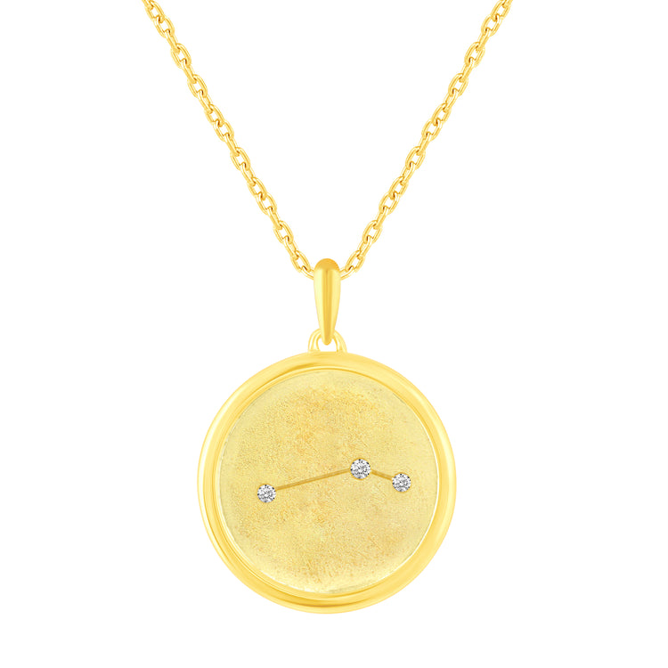 1/20 Cttw Diamond Zodiac Satin Finish Pendant Necklace set in 925 Sterling Silver 14K Yellow Gold Plating