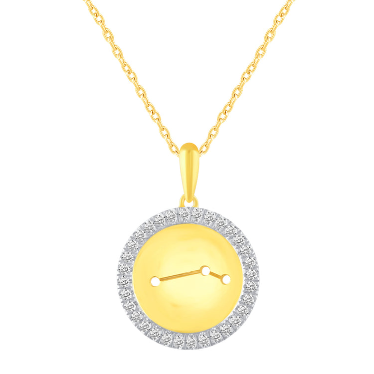 1/20 Cttw Diamond Zodiac Halo Pendant Necklace set in 925 Sterling Silver 14K Yellow Gold Plating