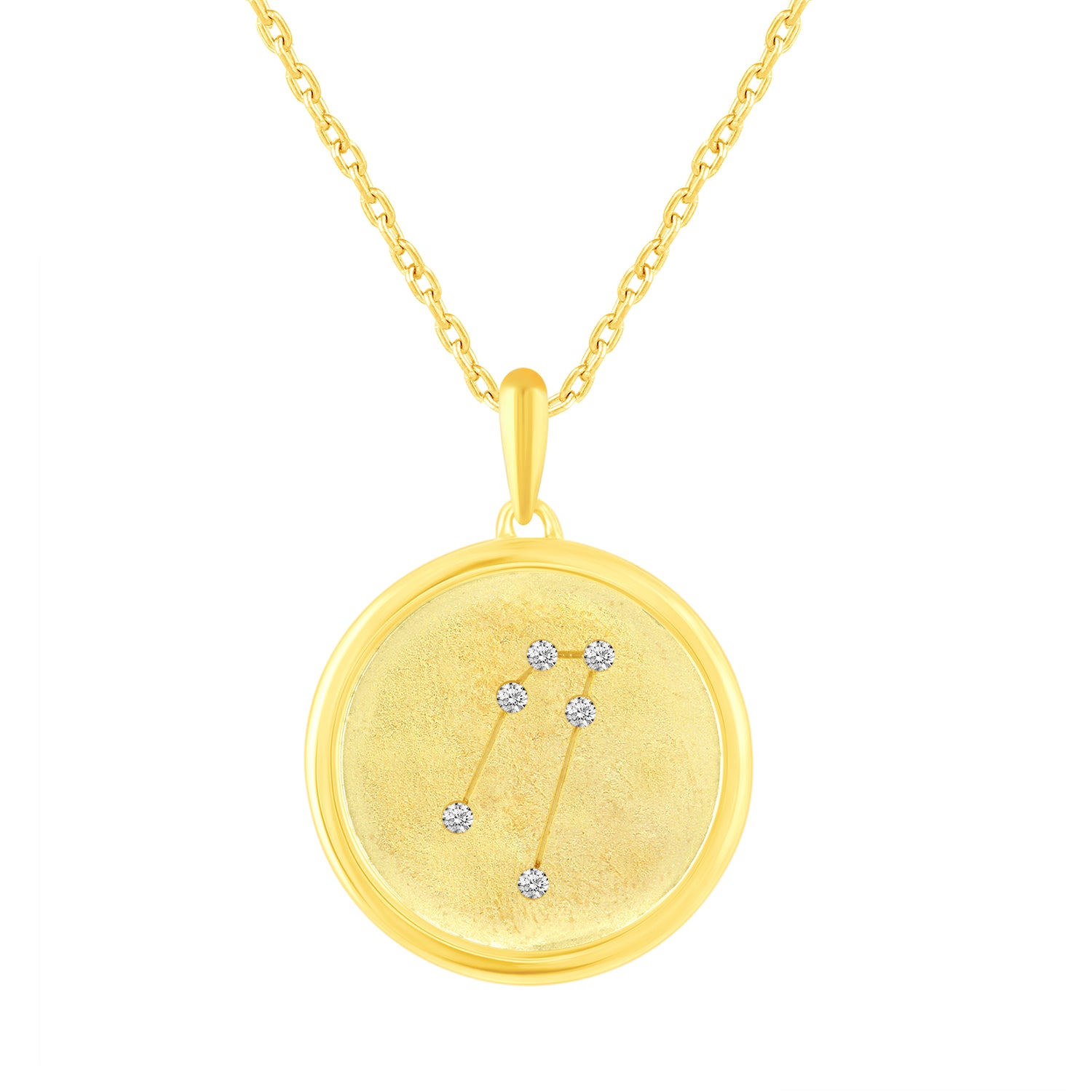 1/20 Cttw Diamond Zodiac Satin Finish Pendant Necklace set in 925 Sterling Silver 14K Yellow Gold Plating