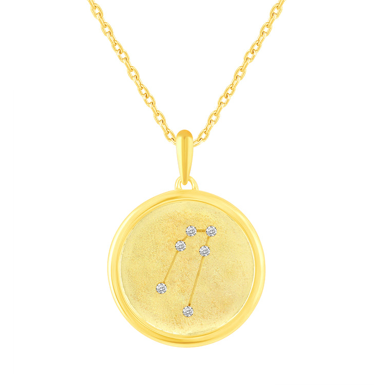 1/20 Cttw Diamond Zodiac Satin Finish Pendant Necklace set in 925 Sterling Silver 14K Yellow Gold Plating