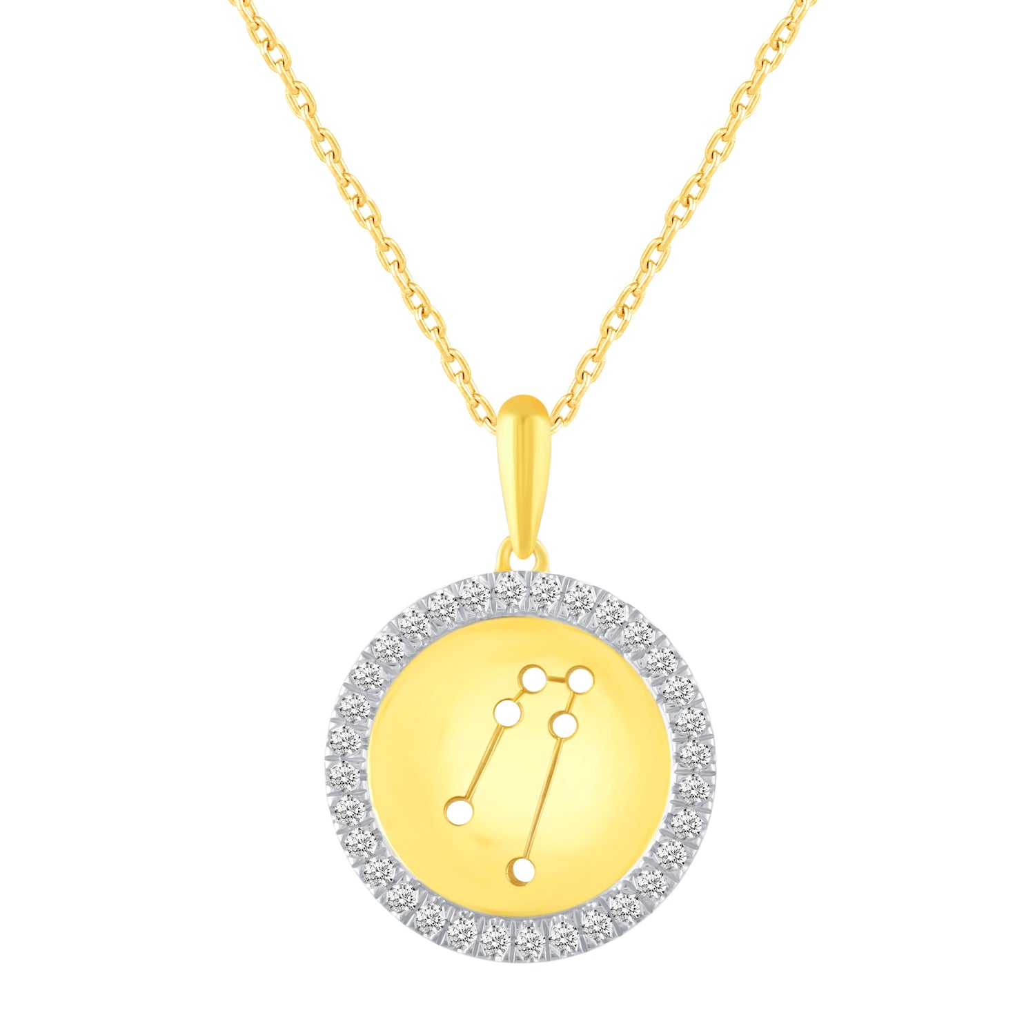 1/20 Cttw Diamond Zodiac Halo Pendant Necklace set in 925 Sterling Silver 14K Yellow Gold Plating
