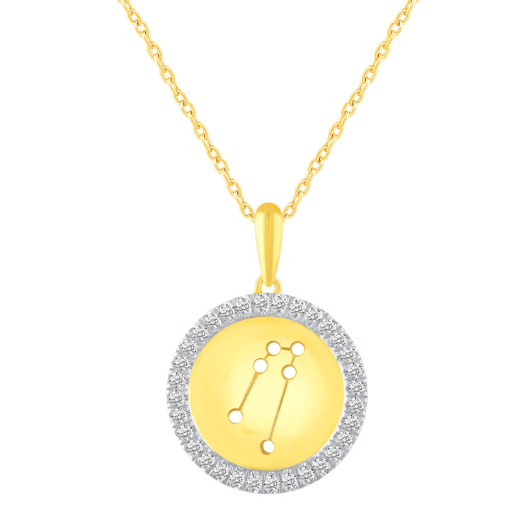 1/20 Cttw Diamond Zodiac Halo Pendant Necklace set in 925 Sterling Silver 14K Yellow Gold Plating
