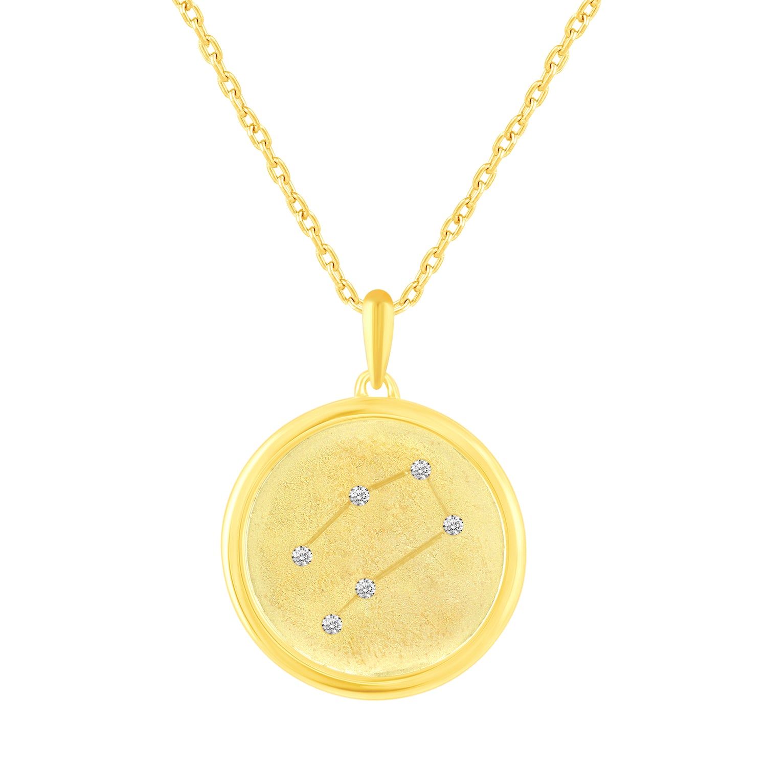 1/20 Cttw Diamond Zodiac Satin Finish Pendant Necklace set in 925 Sterling Silver 14K Yellow Gold Plating