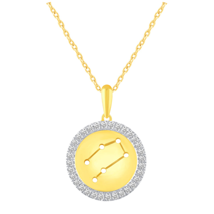 1/20 Cttw Diamond Zodiac Halo Pendant Necklace set in 925 Sterling Silver 14K Yellow Gold Plating