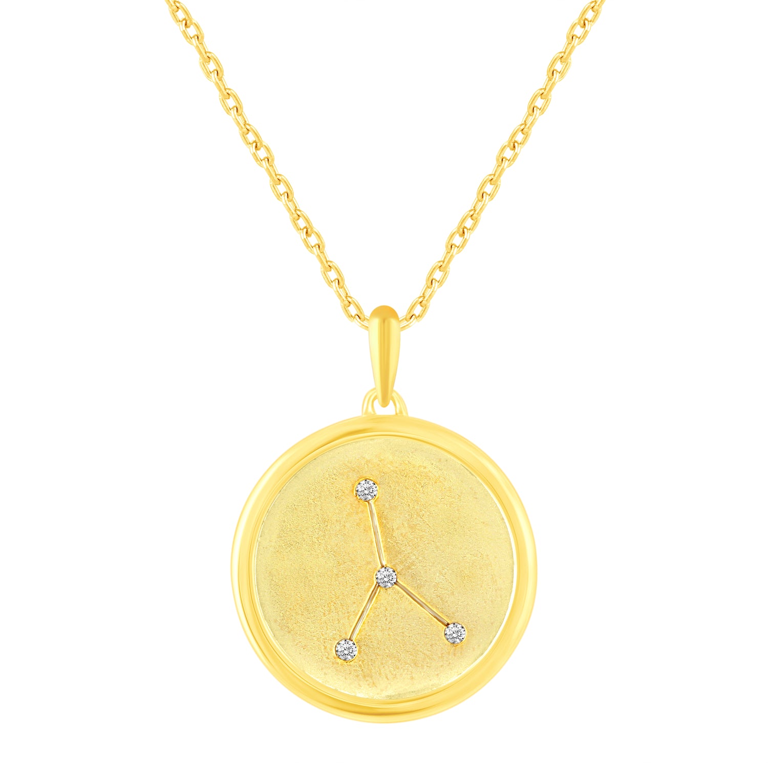 1/20 Cttw Diamond Zodiac Satin Finish Pendant Necklace set in 925 Sterling Silver 14K Yellow Gold Plating