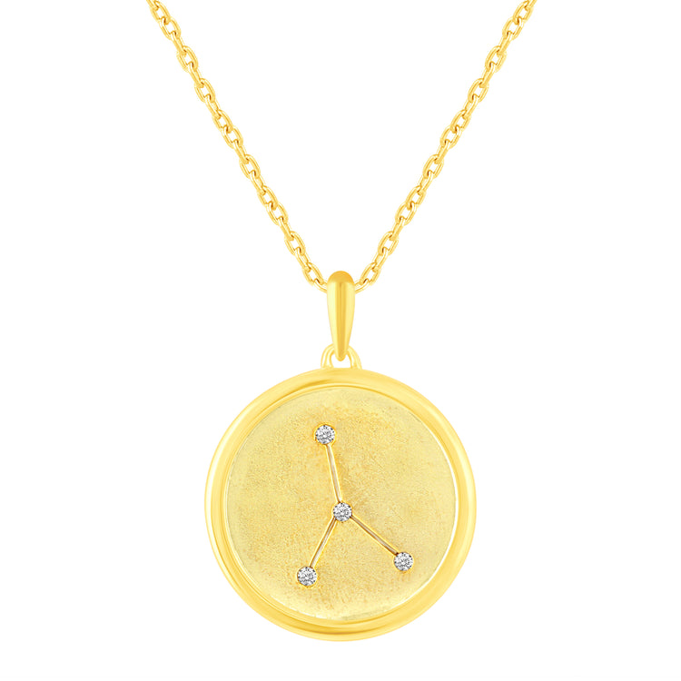 1/20 Cttw Diamond Zodiac Satin Finish Pendant Necklace set in 925 Sterling Silver 14K Yellow Gold Plating
