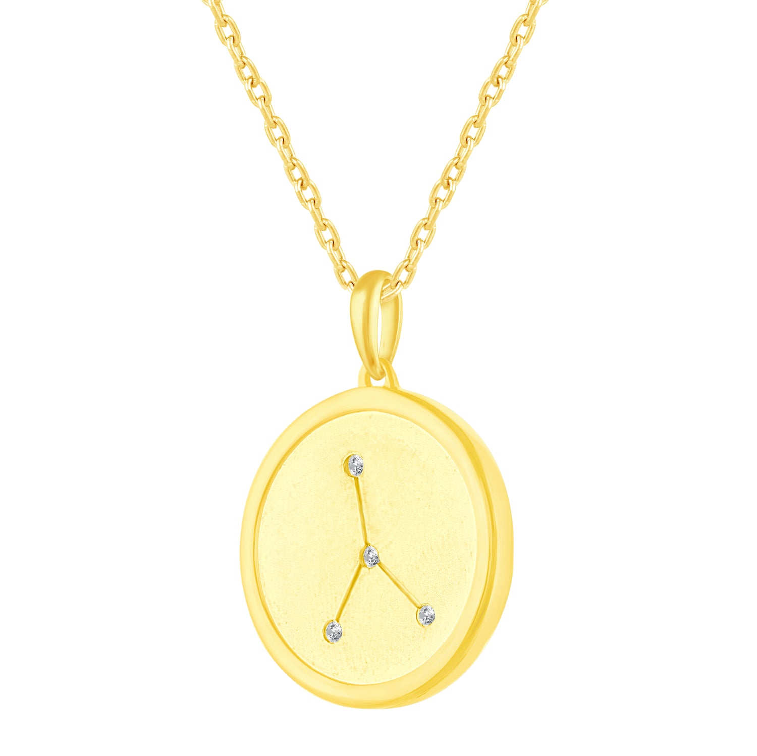 1/20 Cttw Diamond Zodiac Satin Finish Pendant Necklace set in 925 Sterling Silver 14K Yellow Gold Plating