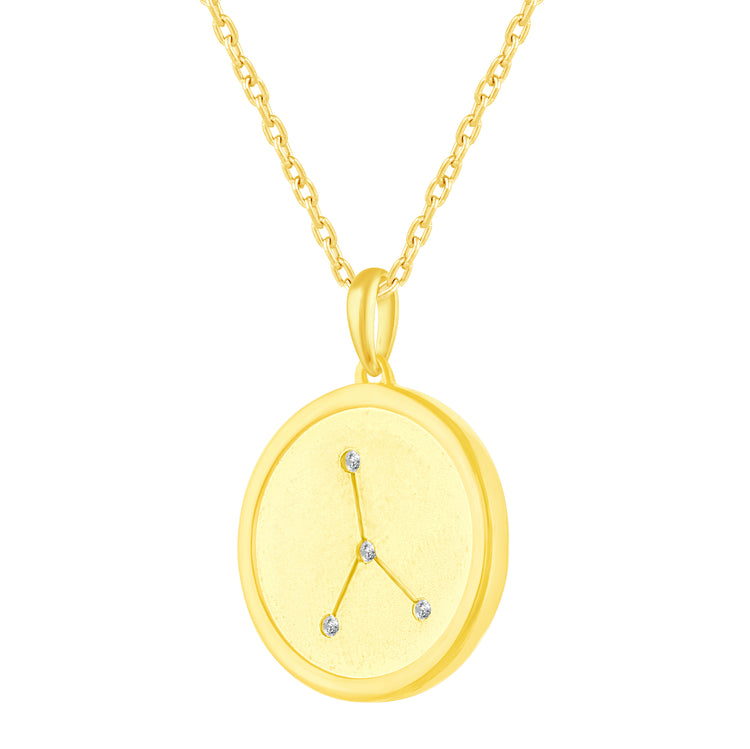 1/20 Cttw Diamond Zodiac Satin Finish Pendant Necklace set in 925 Sterling Silver 14K Yellow Gold Plating