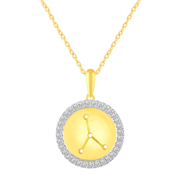 1/20 Cttw Diamond Zodiac Halo Pendant Necklace set in 925 Sterling Silver 14K Yellow Gold Plating
