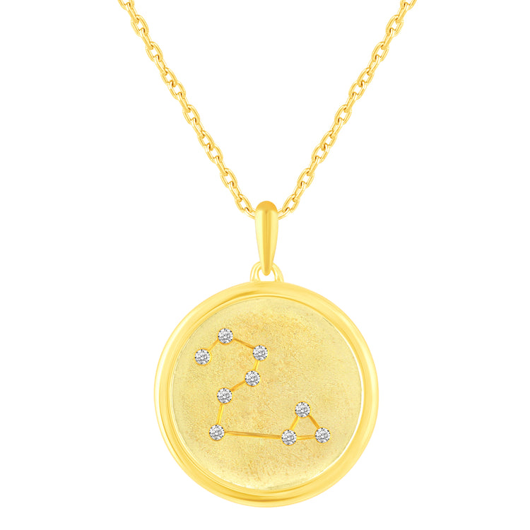 1/20 Cttw Diamond Zodiac Satin Finish Pendant Necklace set in 925 Sterling Silver 14K Yellow Gold Plating