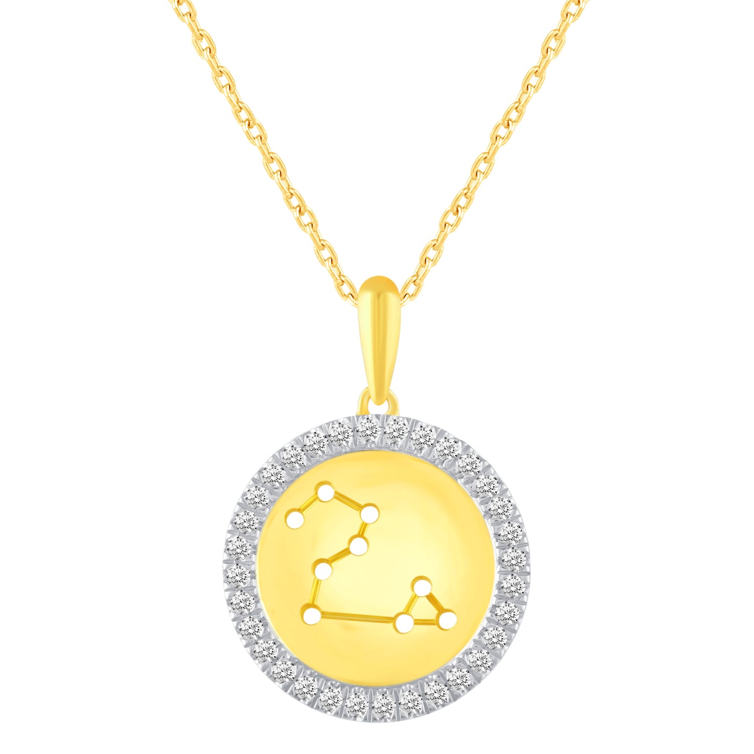1/20 Cttw Diamond Zodiac Halo Pendant Necklace set in 925 Sterling Silver 14K Yellow Gold Plating