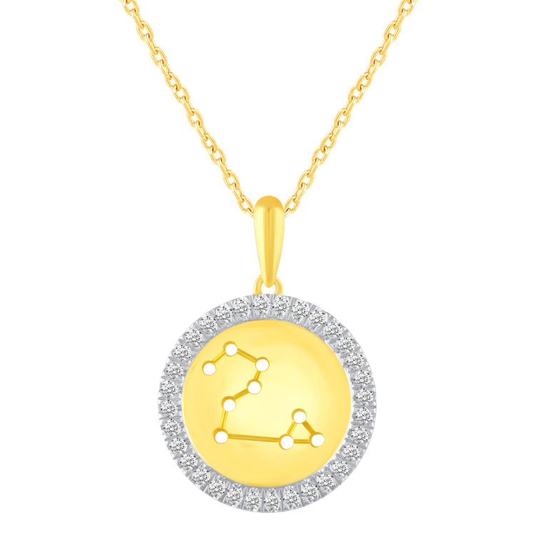 1/20 Cttw Diamond Zodiac Halo Pendant Necklace set in 925 Sterling Silver 14K Yellow Gold Plating