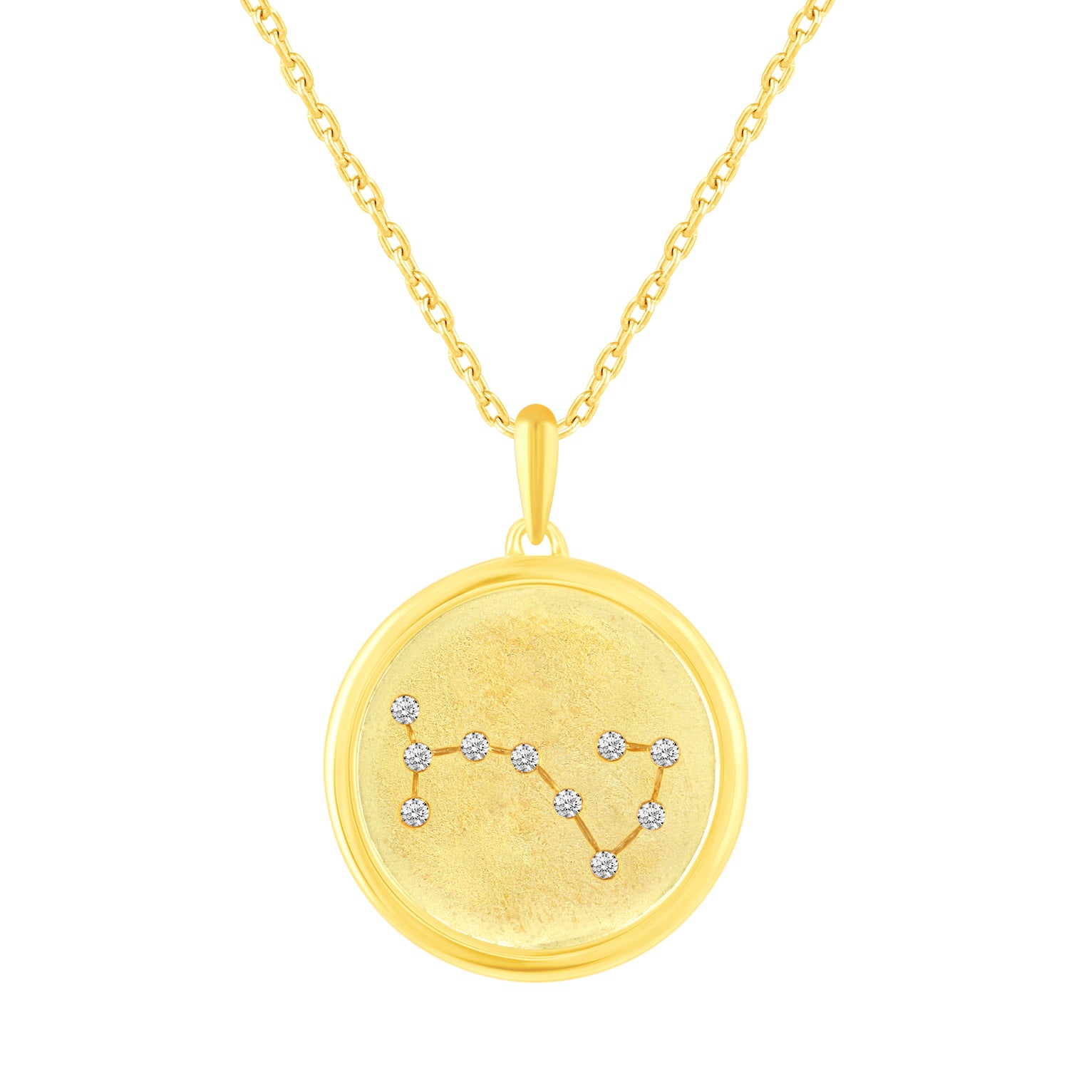 1/20 Cttw Diamond Zodiac Satin Finish Pendant Necklace set in 925 Sterling Silver 14K Yellow Gold Plating