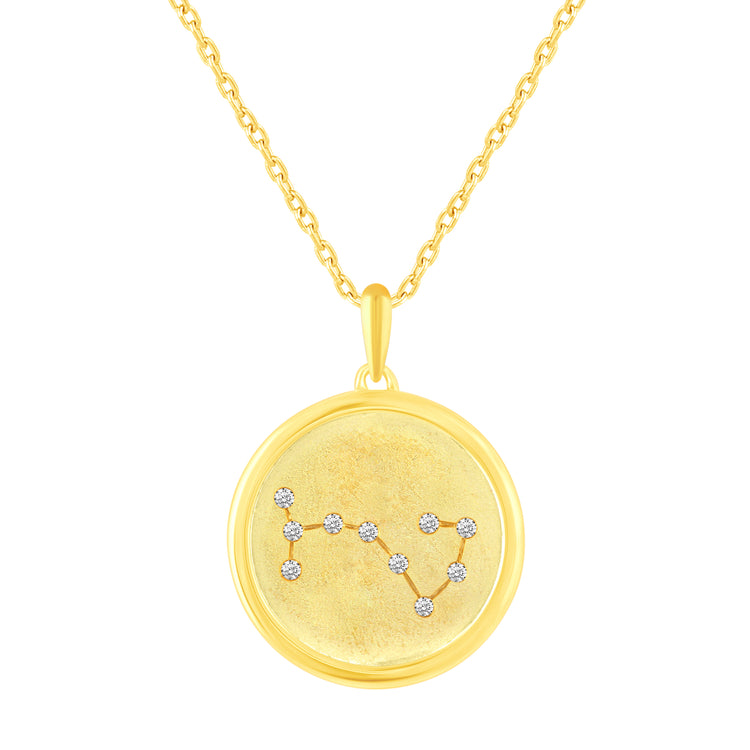 1/20 Cttw Diamond Zodiac Satin Finish Pendant Necklace set in 925 Sterling Silver 14K Yellow Gold Plating