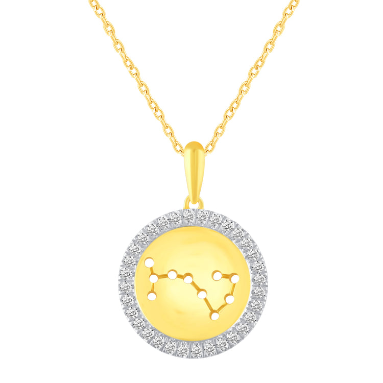 1/20 Cttw Diamond Zodiac Halo Pendant Necklace set in 925 Sterling Silver 14K Yellow Gold Plating