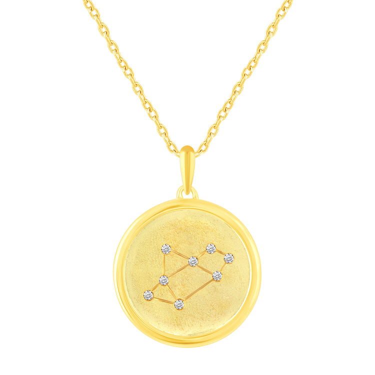 1/20 Cttw Diamond Zodiac Satin Finish Pendant Necklace set in 925 Sterling Silver 14K Yellow Gold Plating